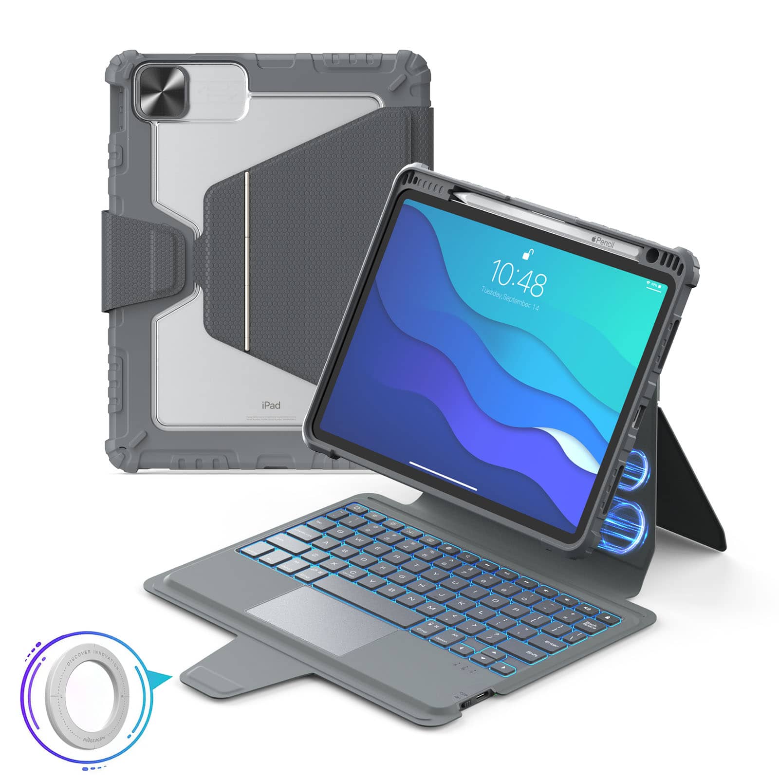 Magnetic Bumper Link Backlit Keyboard Case (Grey) for iPad Series - Image 13