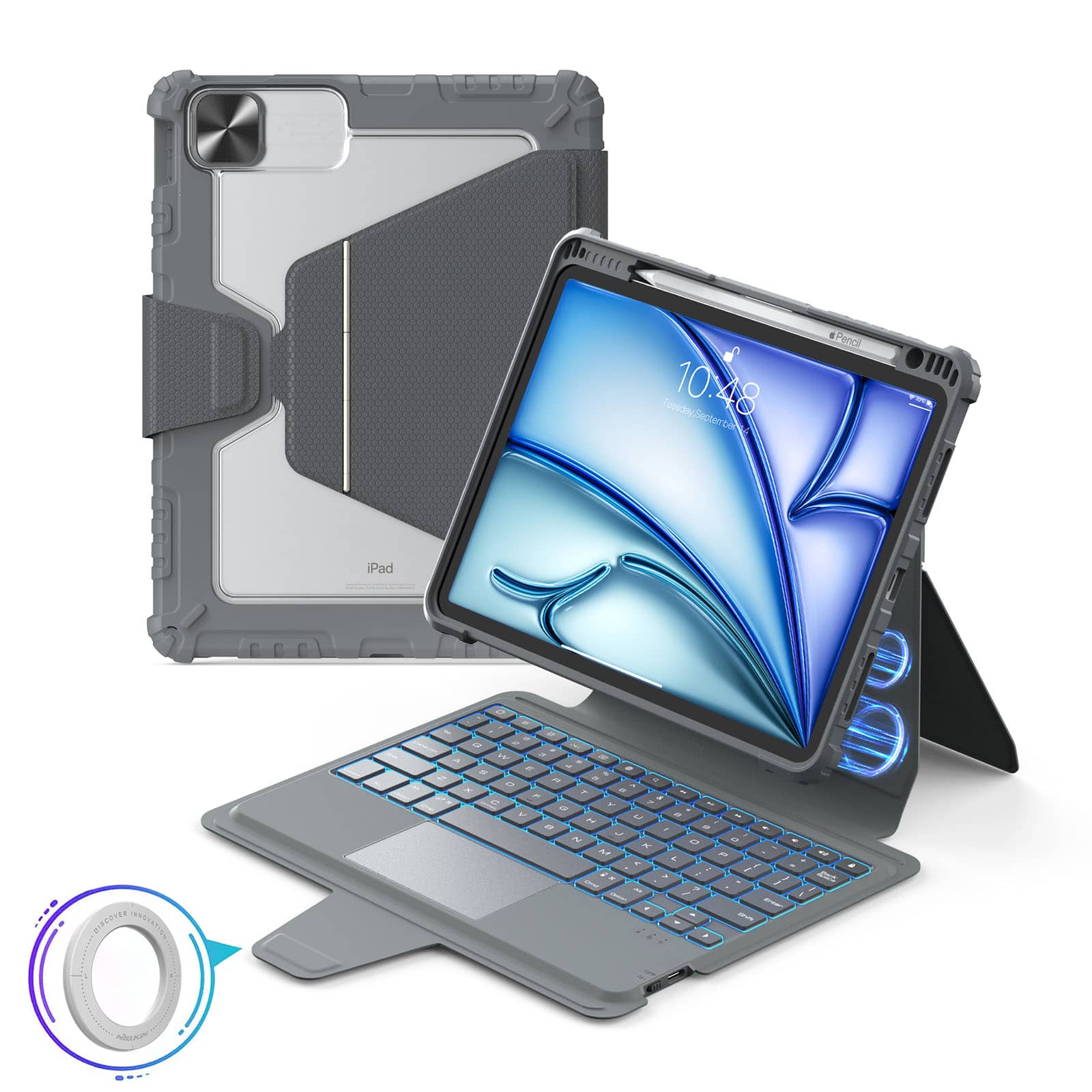 Magnetic Bumper Link Backlit Keyboard Case (Grey) for iPad Series - Image 25