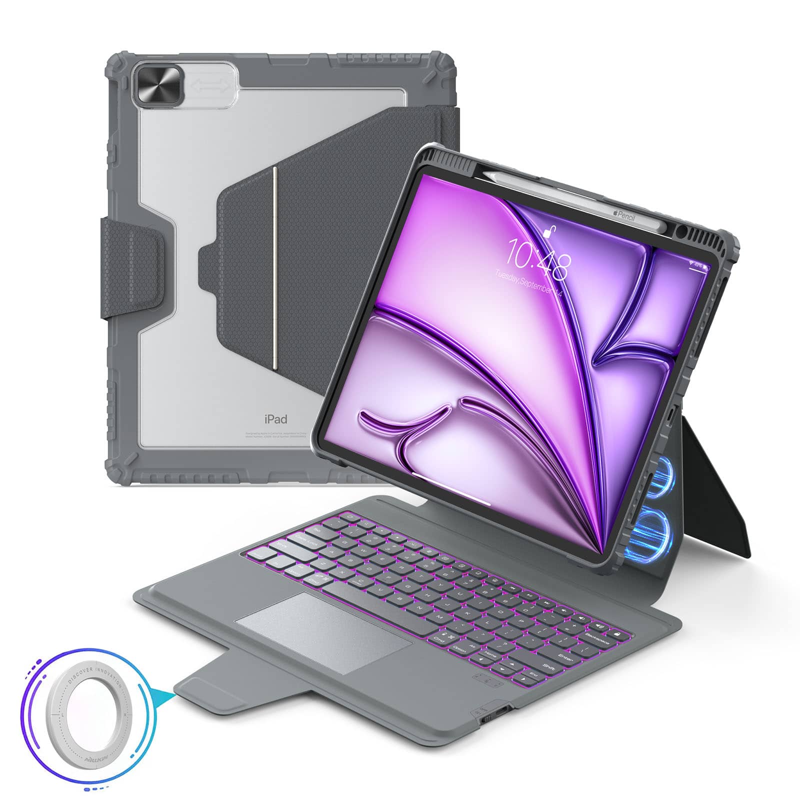 Magnetic Bumper Link Backlit Keyboard Case (Grey) for iPad Series - Image 31