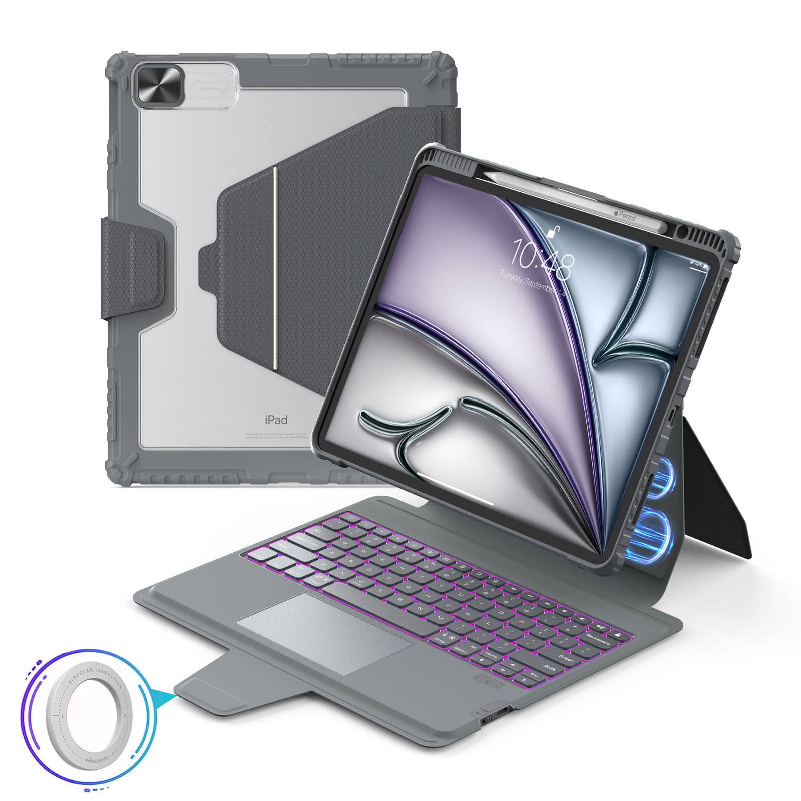 Magnetic Bumper Link Backlit Keyboard Case (Grey) for iPad Series - Image 43