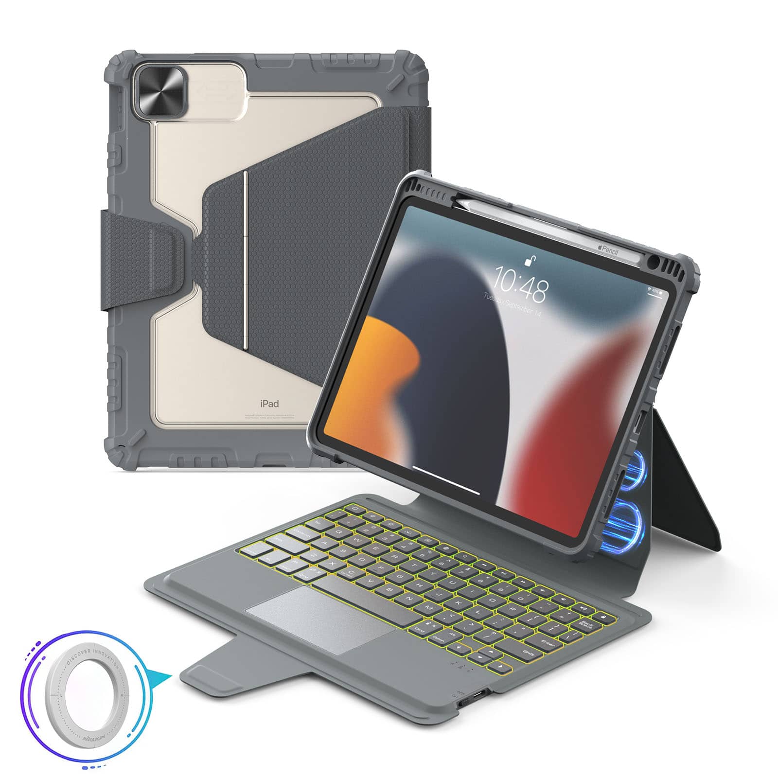 Magnetic Bumper Link Backlit Keyboard Case (Grey) for iPad Series - Image 7